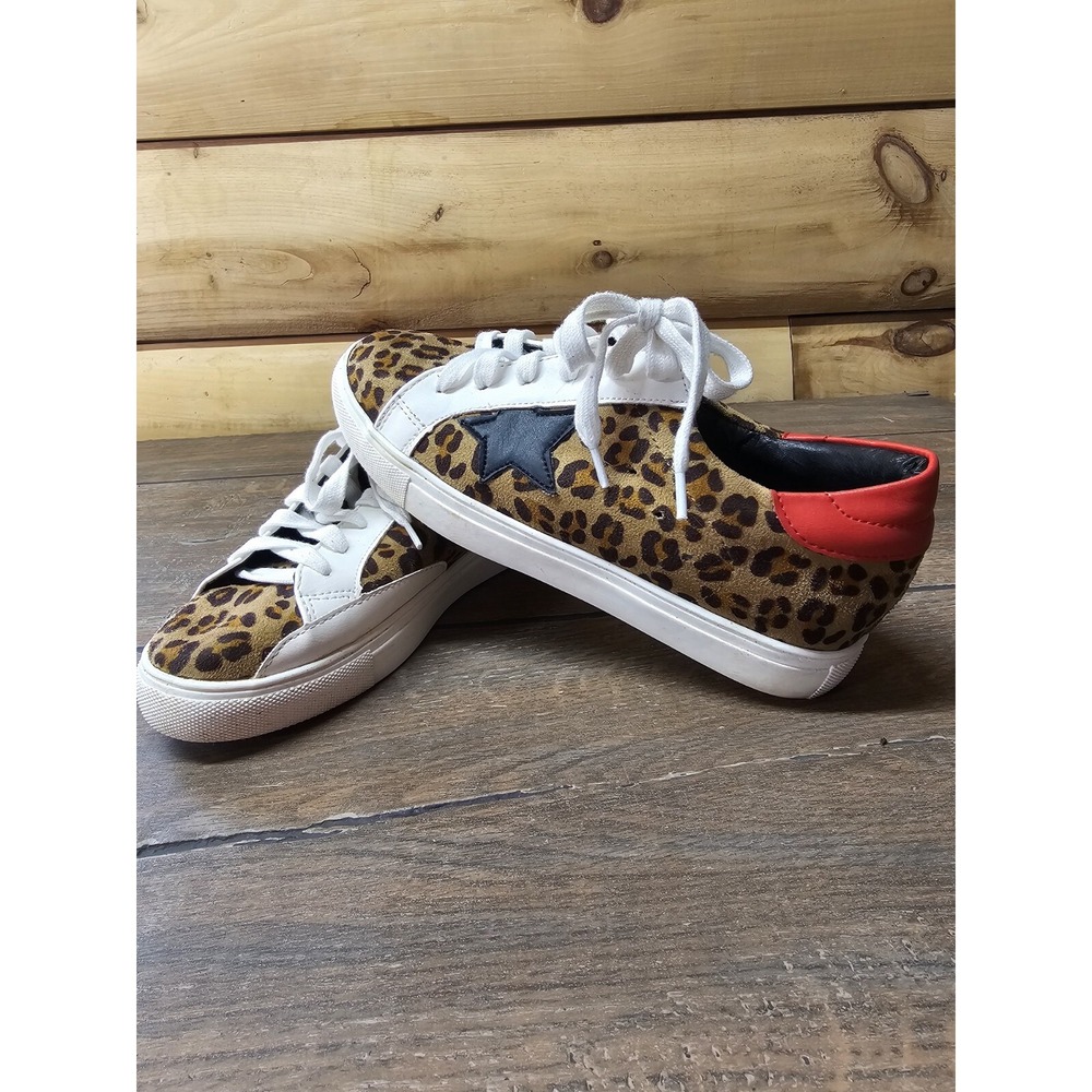 NATURE BREEZE Women Low Top Sneakers Low Top w Leopard Print Size 8 Red/White